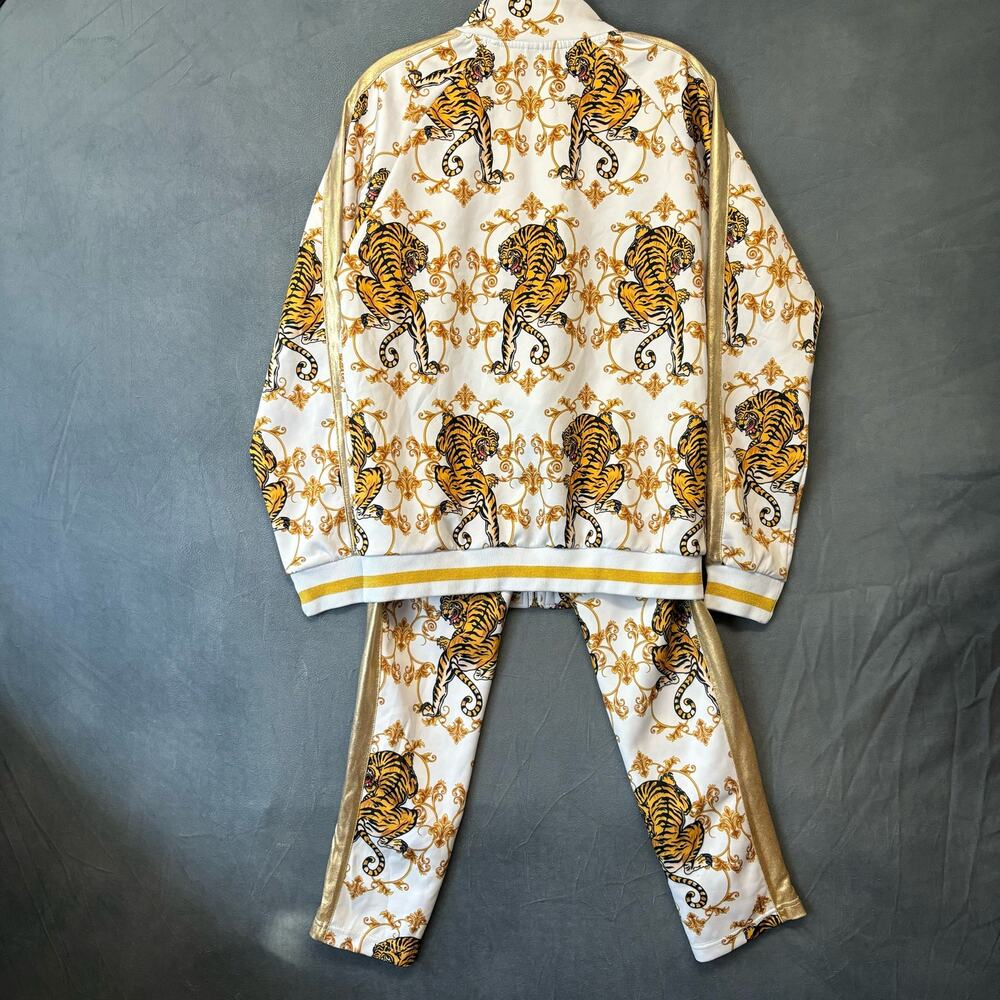 Men's White and Gold Tiger Print Joggers